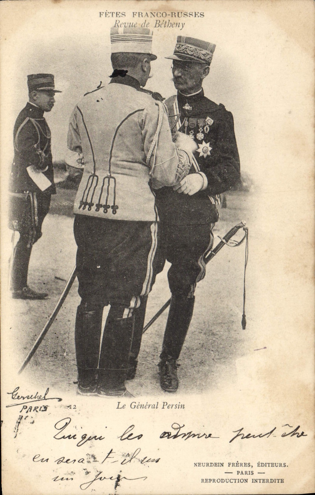 CPA Militaria Fetes franco russes Revue de Betheny Le General Persin Russie Russia 