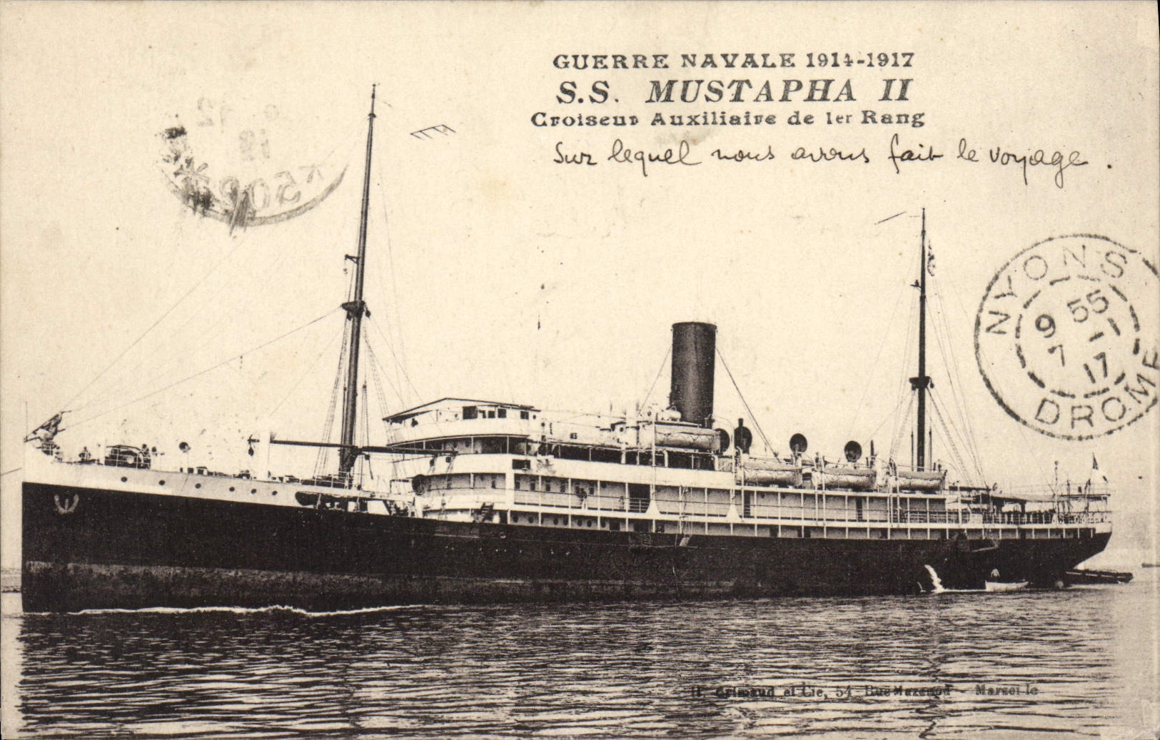 Vintage Postcard Boat Steamer SS auxiliary Mustapha II Cruiser of 1st rank