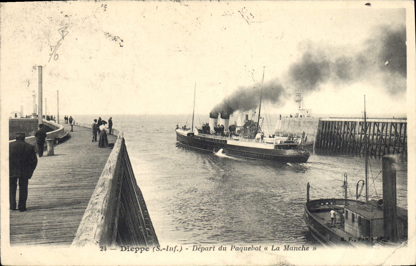 Vintage Postcard Boat Steamer Dieppe Departure of the Steamer the English Channel