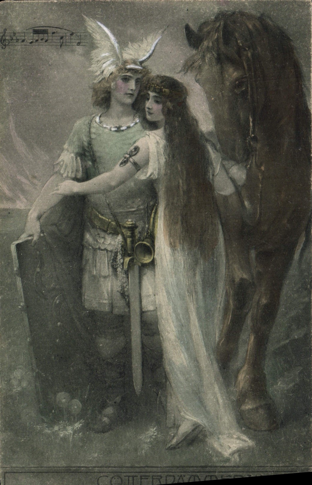 Postal Fantasia Ilustrador Mujer Caballo