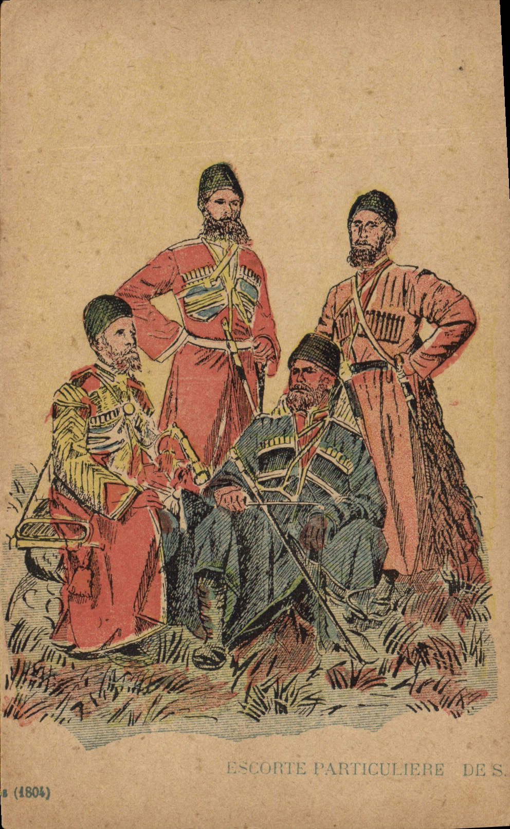 Postal Fantasia Ilustrador Escolta particuliere de S M Nicolás II Rusia Russia