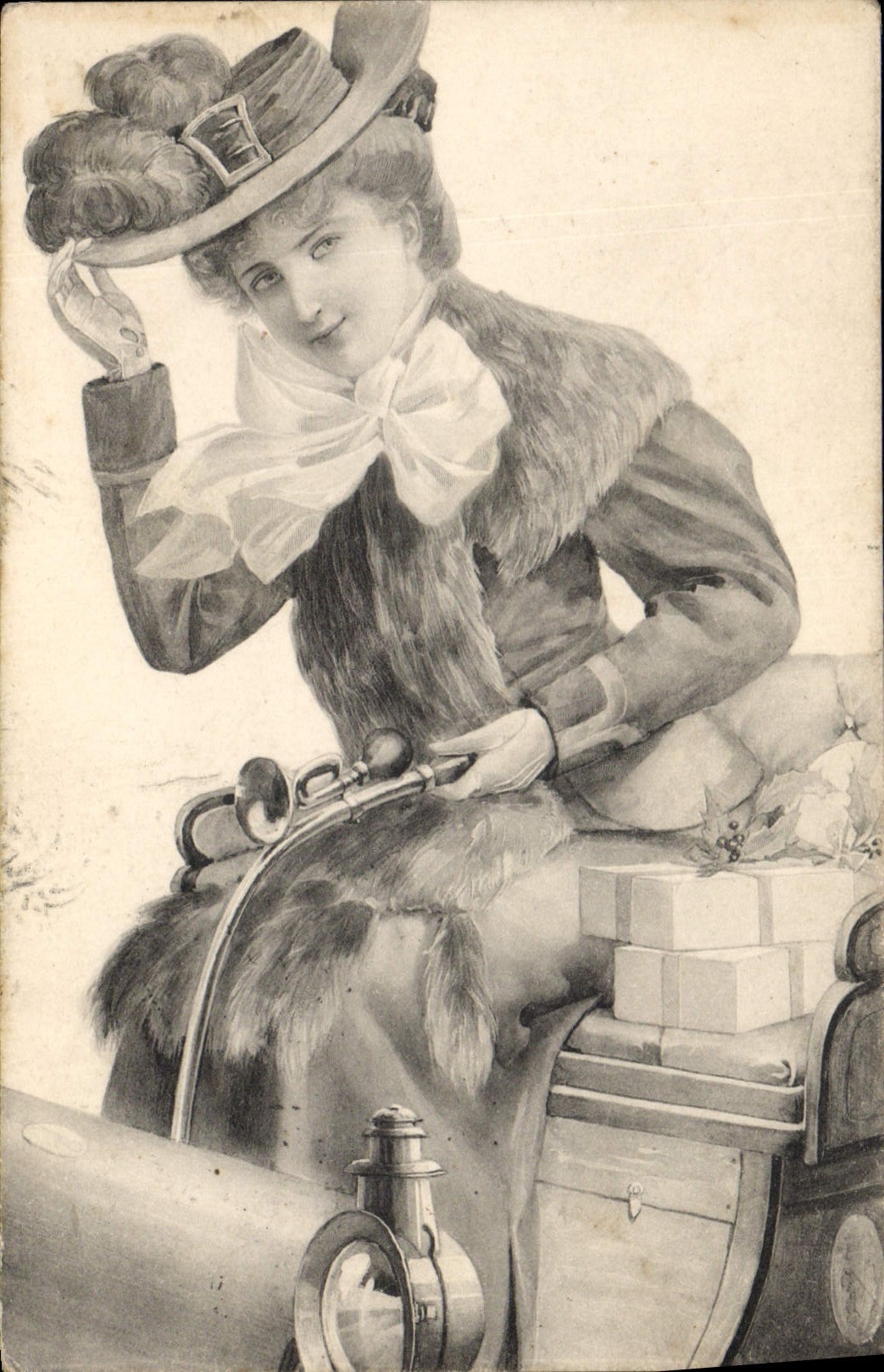 Vintage Postcard Fantasy Automobile Illustrator Woman