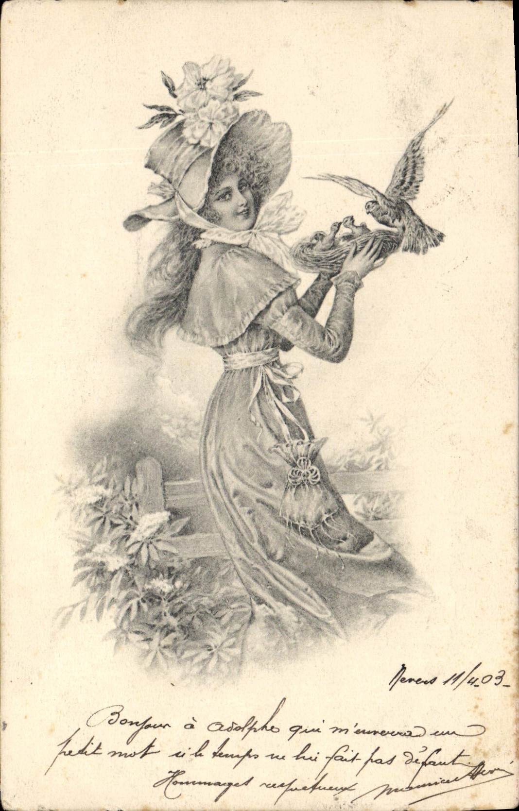 CPA Fantaisie Illustrateur Femme Oiseau 