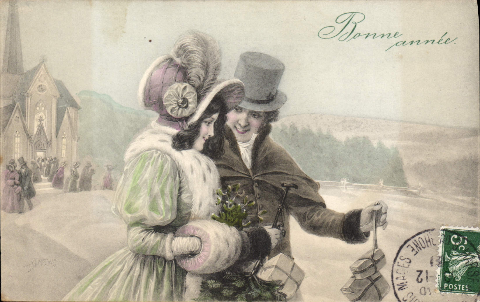 Vintage Postcard Fantasy Woman Happy new year