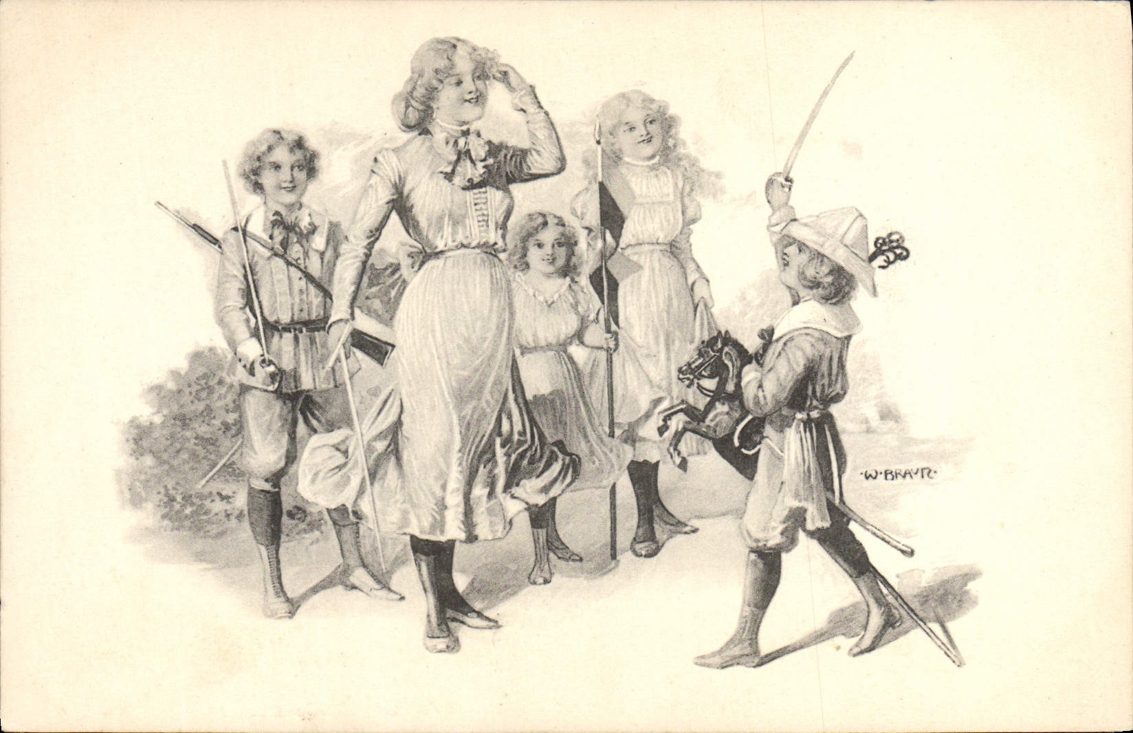 Vintage Postcard Fantasy Child wife Horse