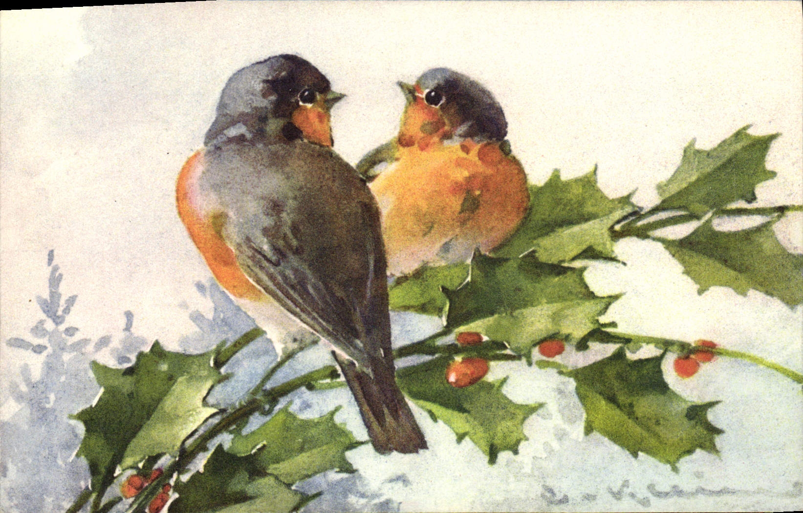 Vintage Postcard Fantasy illustrator Flowers Birds