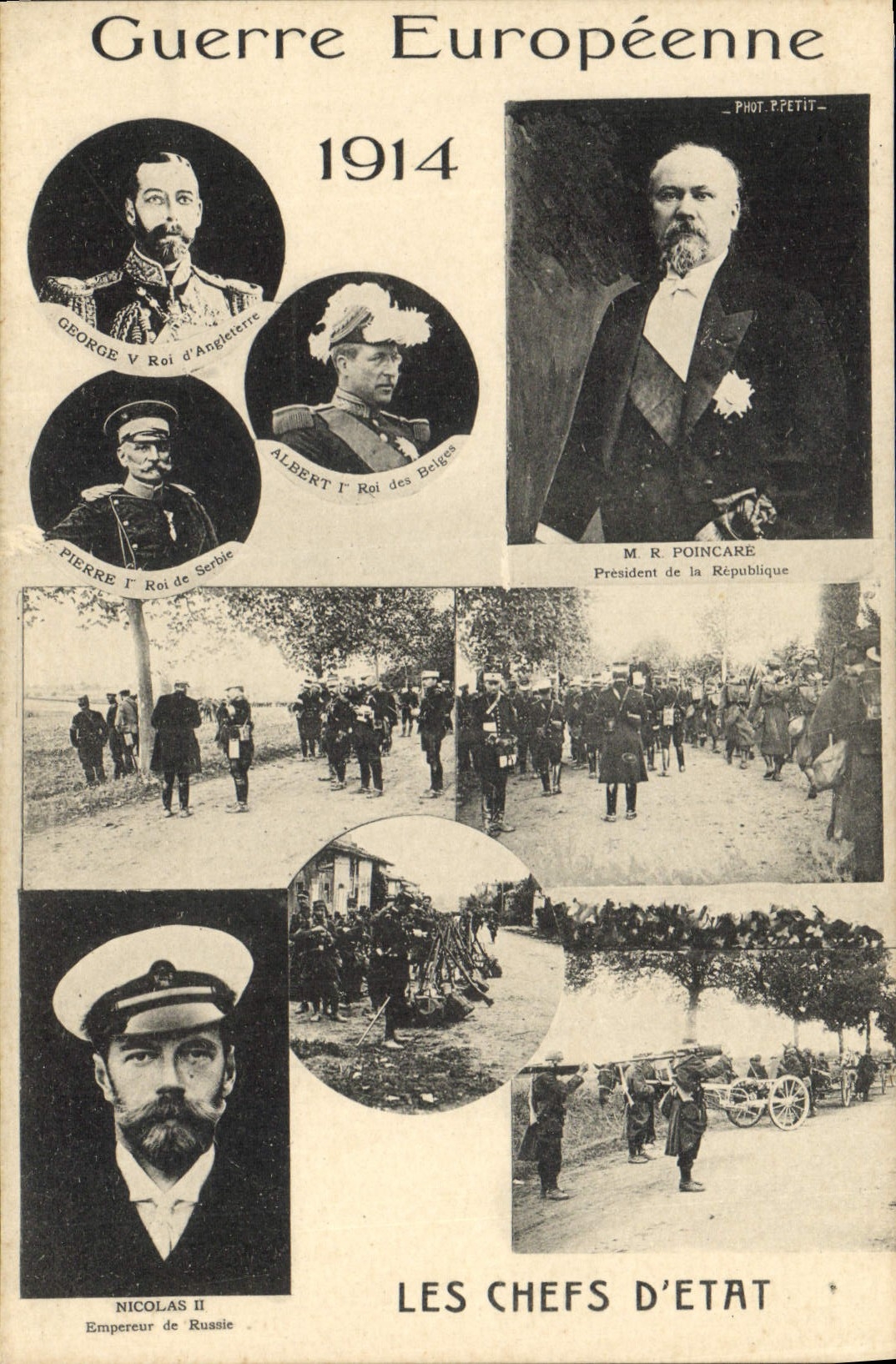 Vintage Postcard Militaria European War Nicholas II George V Pierre 1st of Serbia Poincare Russia Russia Serbia