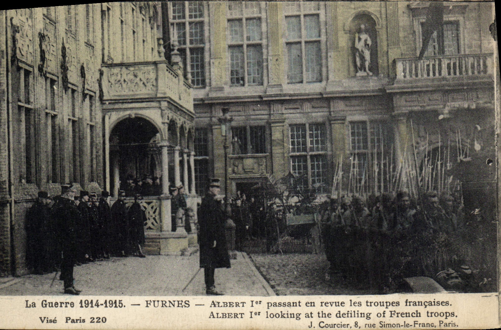 Vintage Postcard Militaria Furnes Albert 1st reviewing French troops