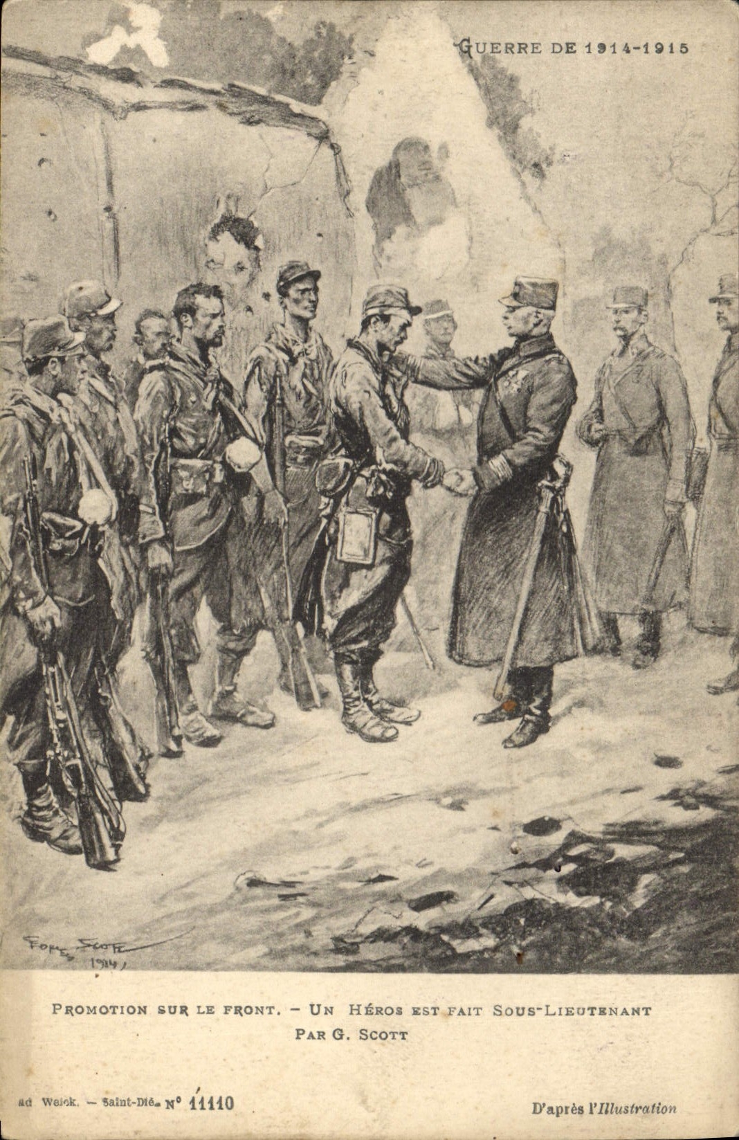 Vintage Postcard Militaria Promotion on the face a hero is made under lieutenant Scott