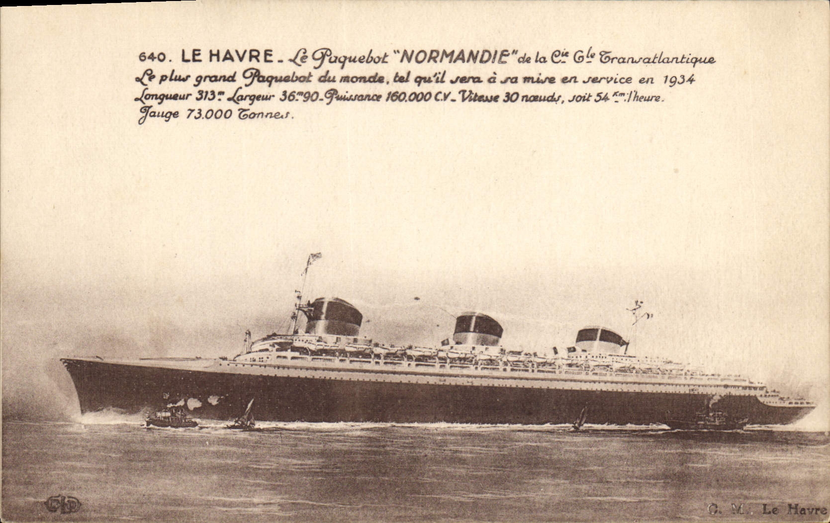 Vintage Postcard Boat Normandy Steamer Le Havre