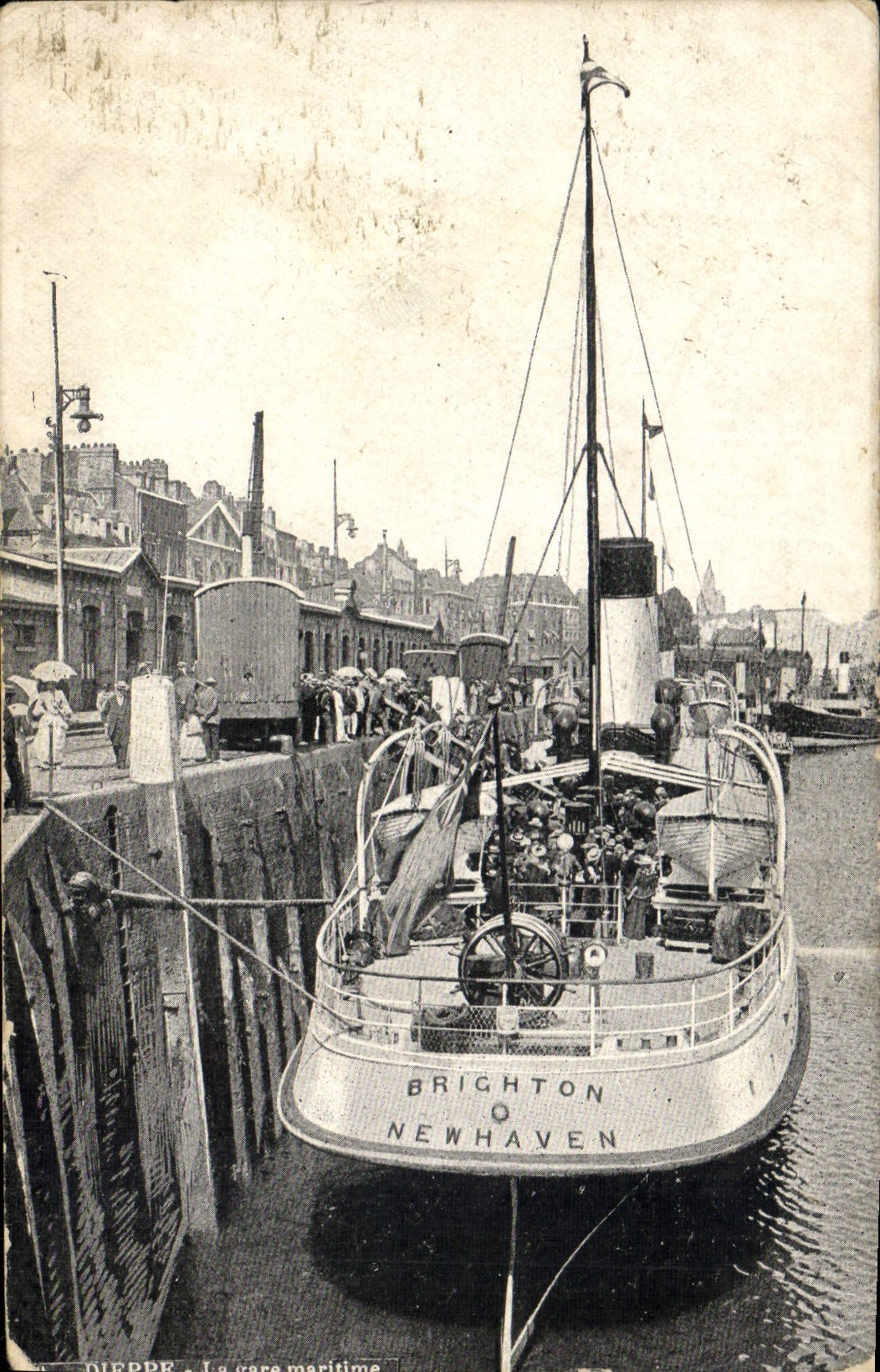Vintage Postcard Dieppe Boat the harbor station Brighton Newhaven