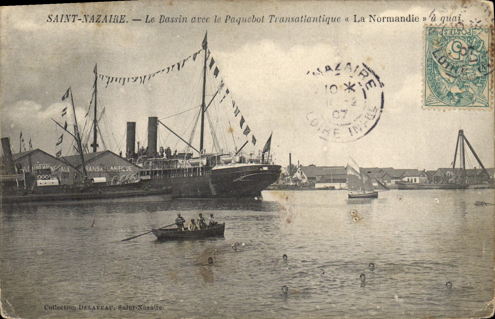 Vintage Postcard Boat Steamer Saint Nazaire the basin with the transatlantic liner Normandy