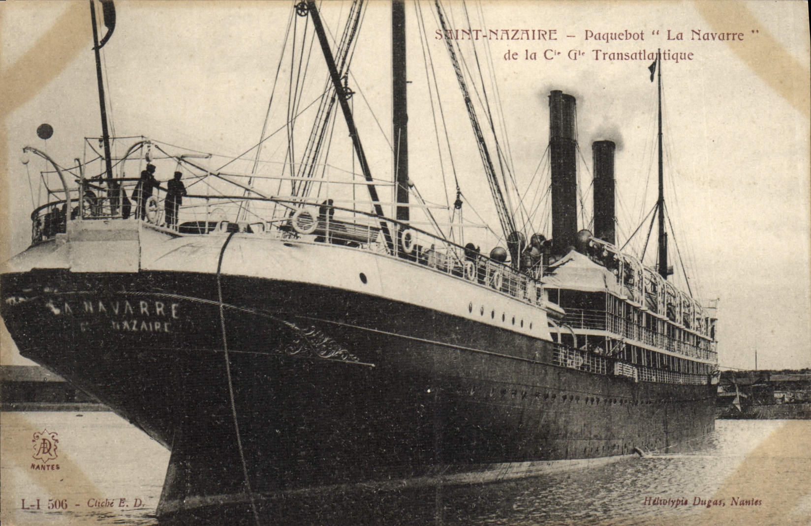 Vintage Postcard Boat Steamer Navarre of the Transatlantic Co Gle Holy Nazaire