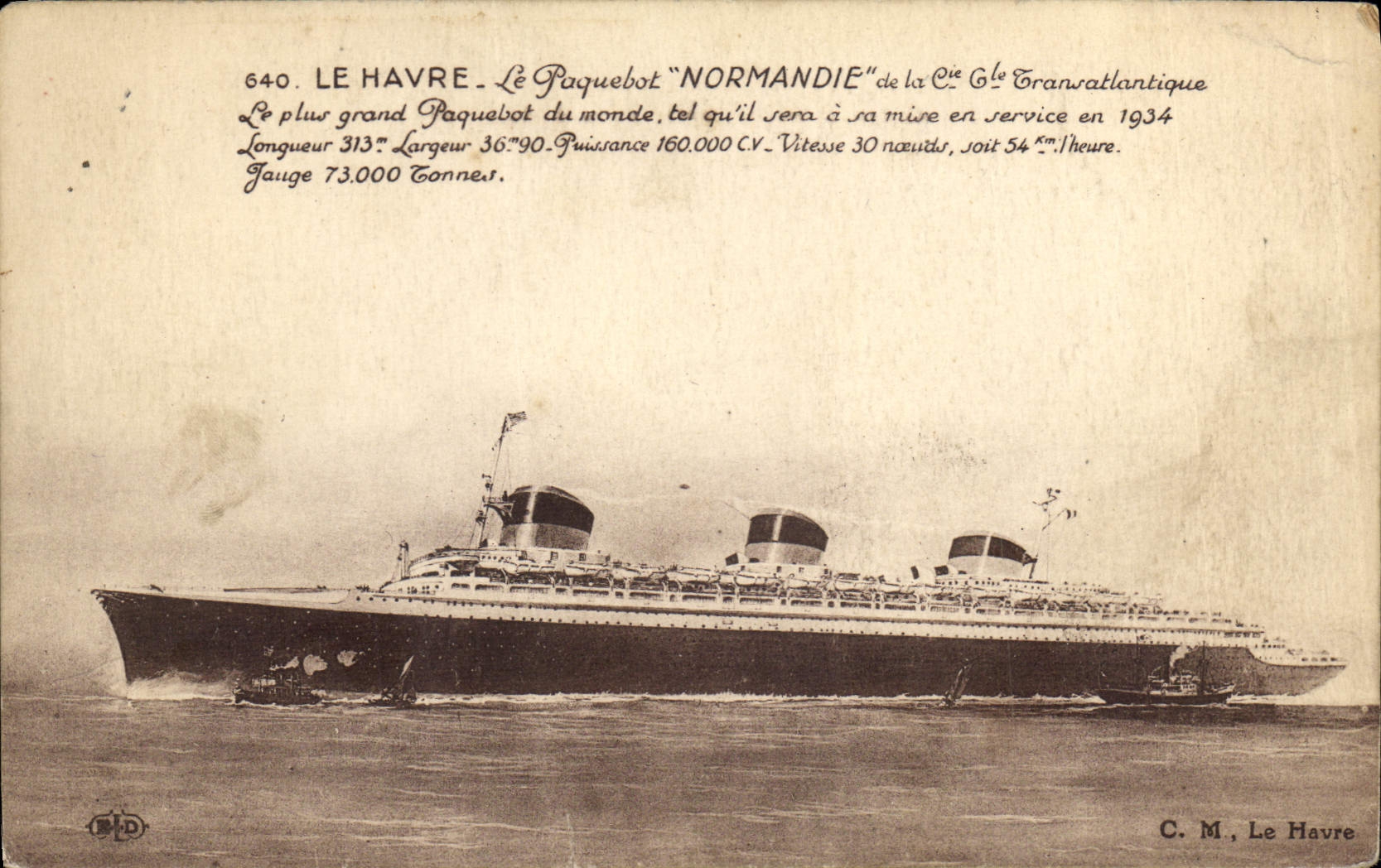 CPA Bateau Paquebot Normandie de la Cie Gle Transatlantique Le Havre