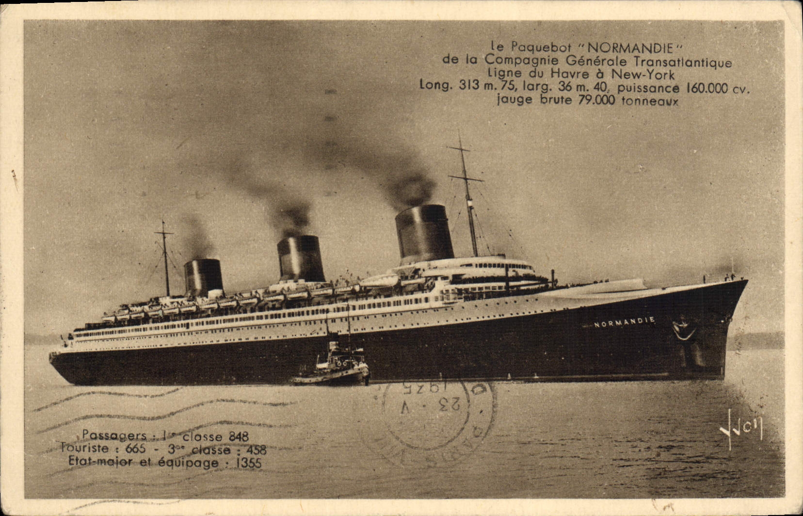 Vintage Postcard Boat Normandy Steamer of the Transatlantic General Company