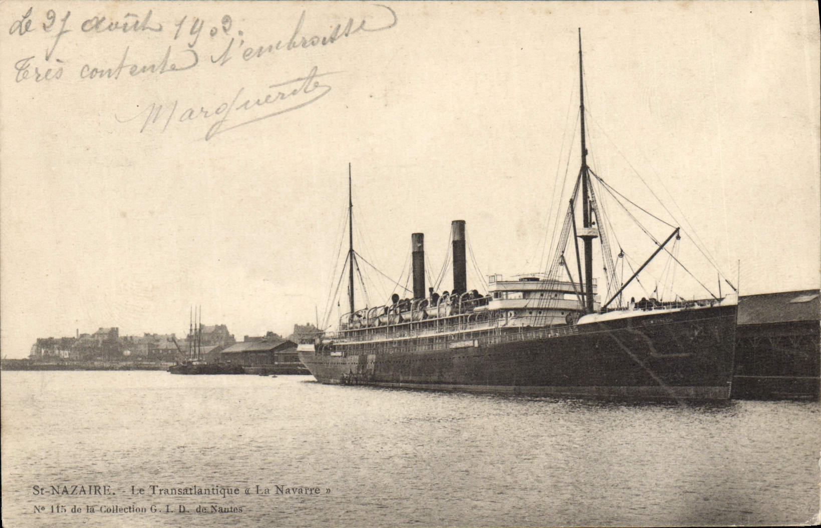 Vintage Postcard Boat Steamer St Nazaire the Deck chair Navarre
