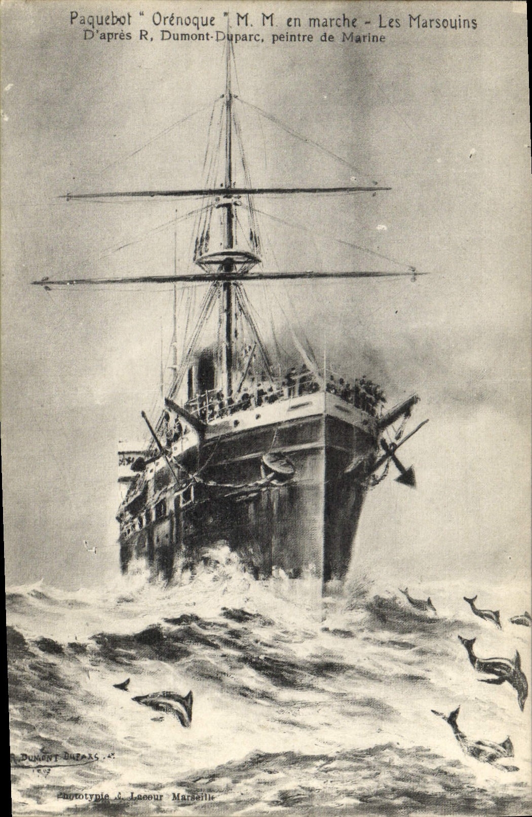 Postal Barco Paquebote Orinoco Sres. en marcha las marsopas
