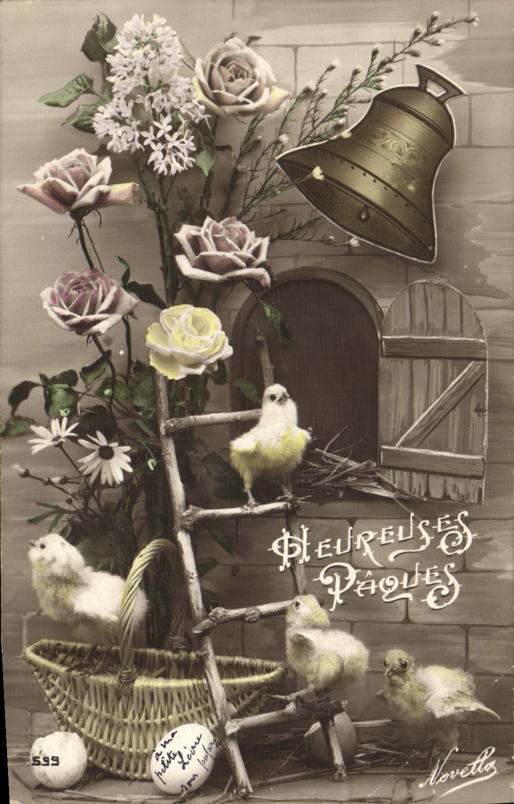 Vintage Postcard Bell Easter Chick