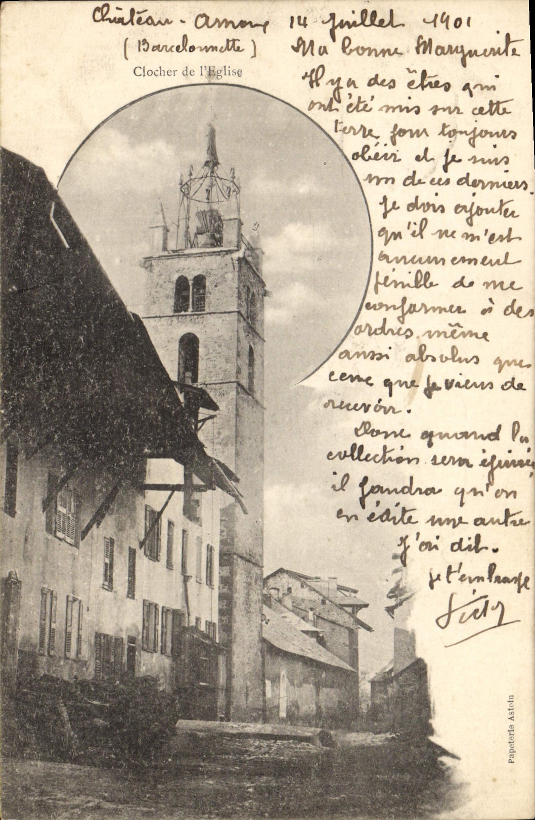 CPA Cloche Clocher de l'eglise Barcelonnette