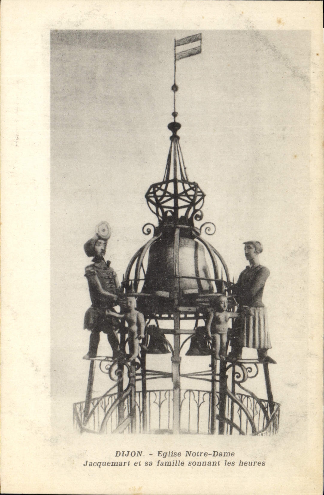 Vintage Postcard Bell Dijon Church Notre Dame Jacquemart and her family sounding the hours