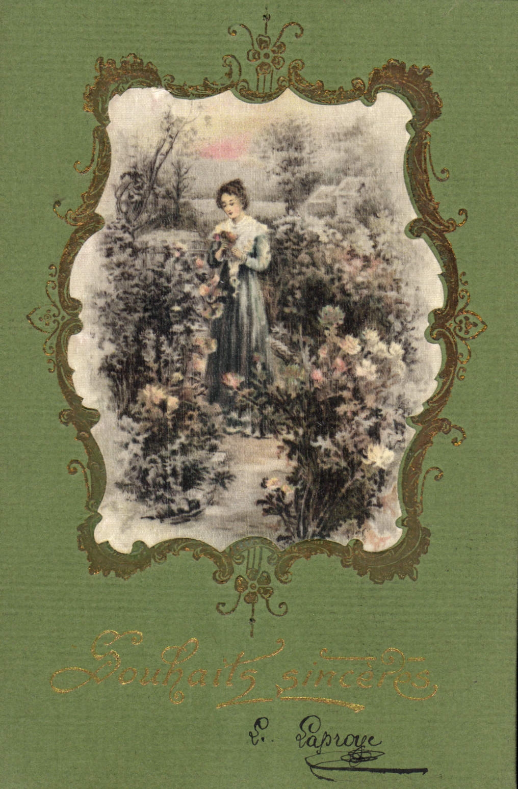 Vintage Postcard Fantasy Flowers Woman (silk chart)