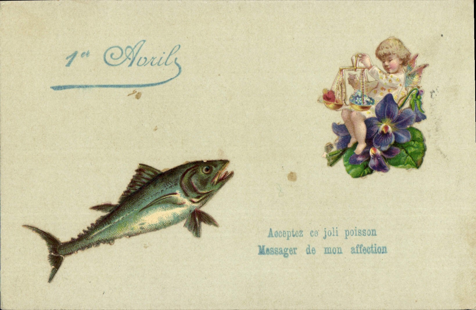 Vintage Postcard Fantasy Flowers Poisson Child