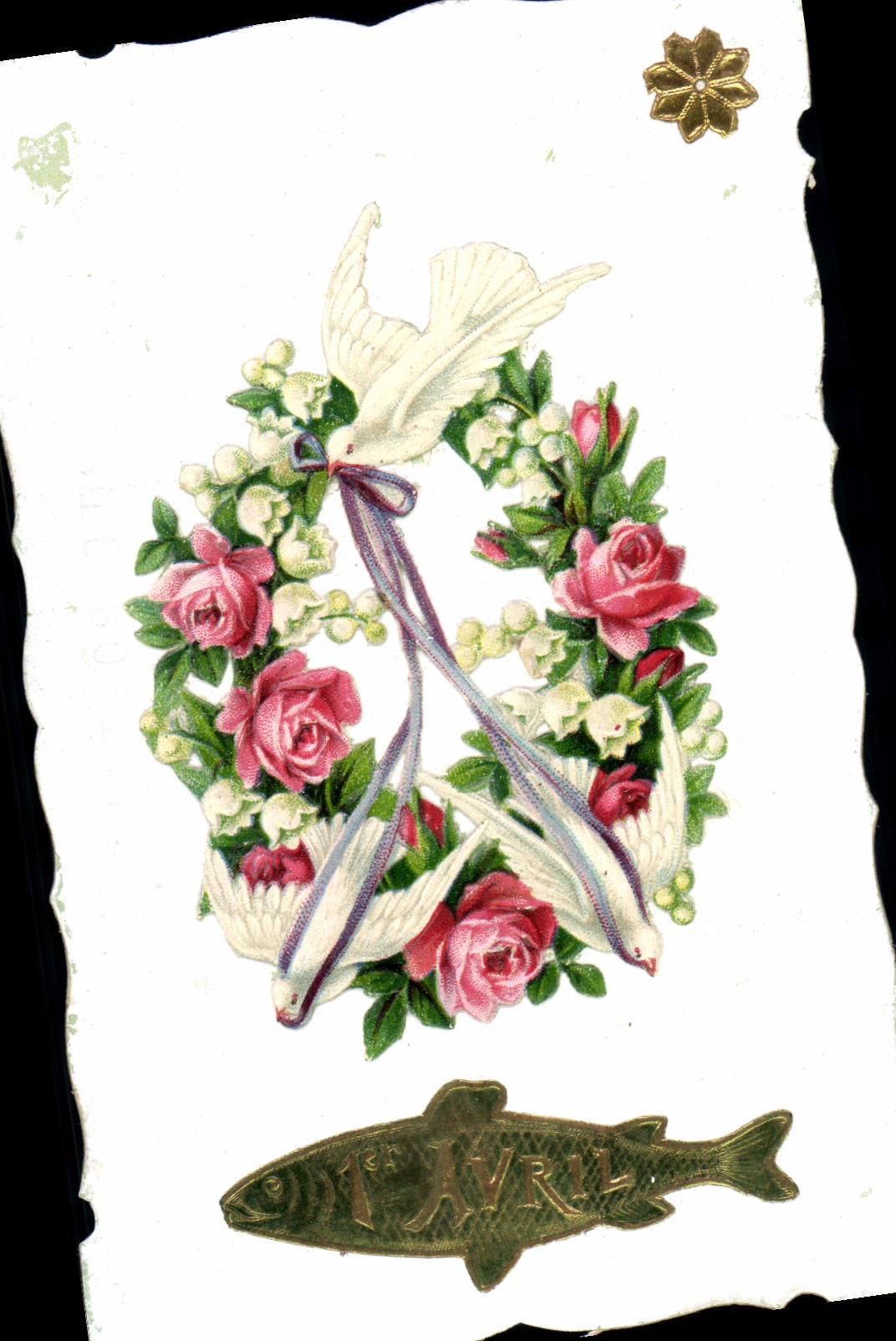 Vintage Postcard Fantasy Flowers Poisson Doves