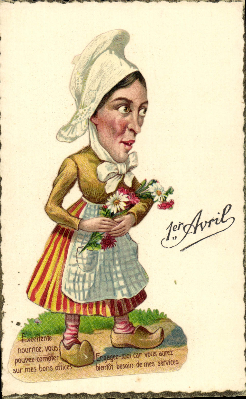 Vintage Postcard Fantasy Flowers Woman April 1st
