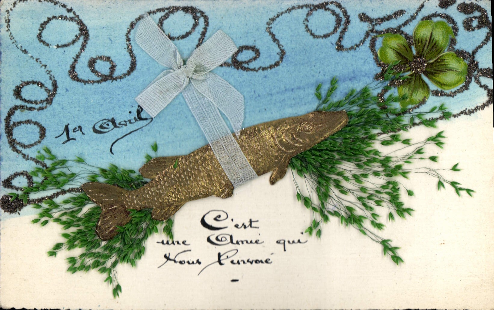 Vintage Postcard Fantasy Flowers Poisson Clover