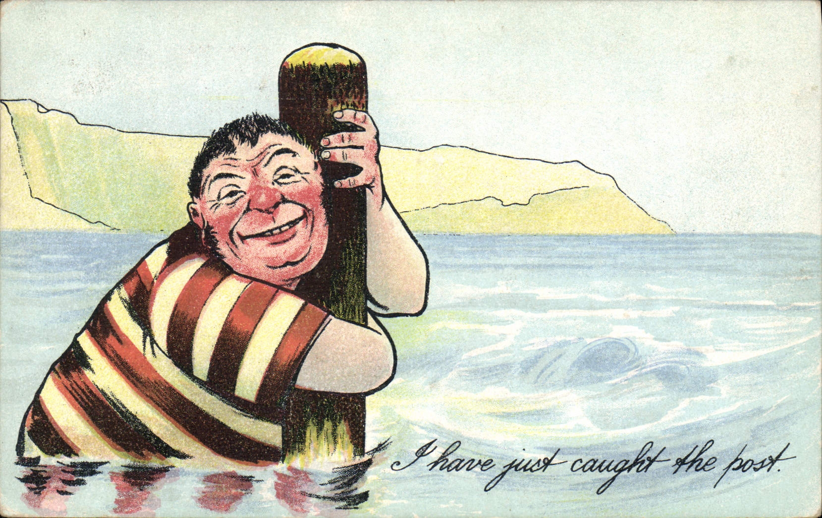 Vintage Postcard Fantaisie Man I cuts just caught the post