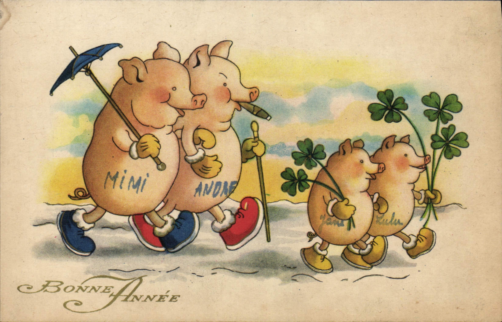 Vintage Postcard Fantasy Pig Pig