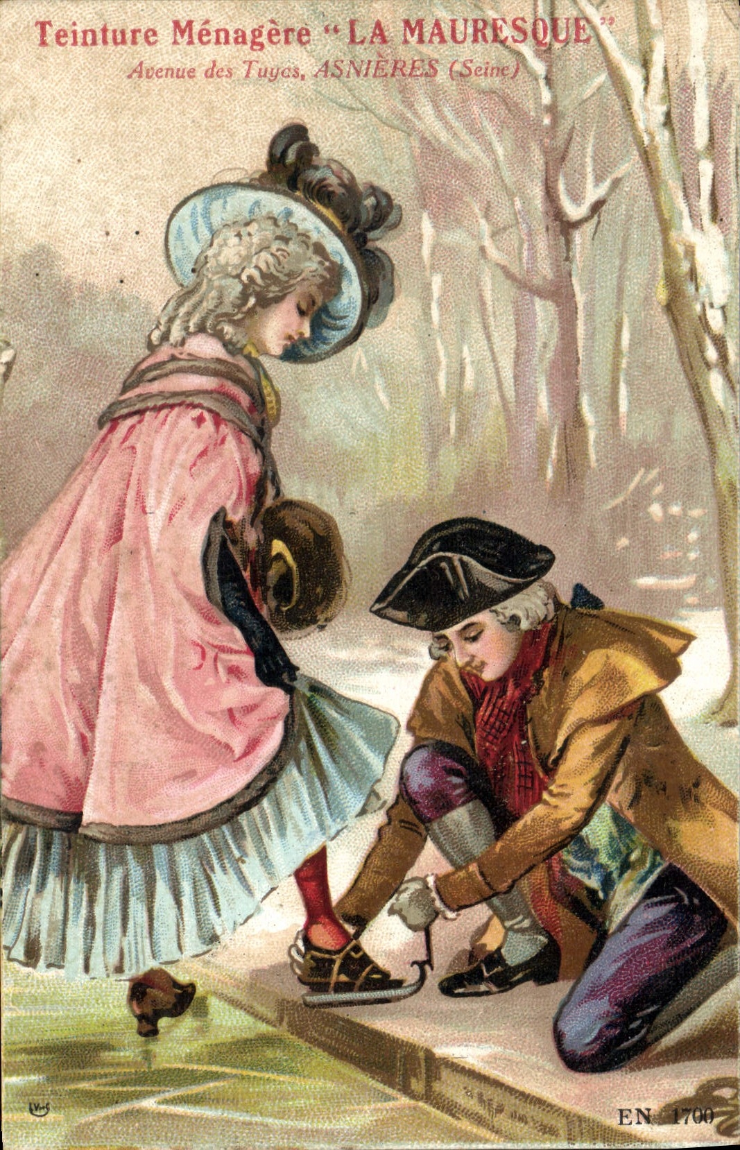 Vintage Postcard Fantaisie Woman Iceskates Domestic Teinture Moorish Asnieres