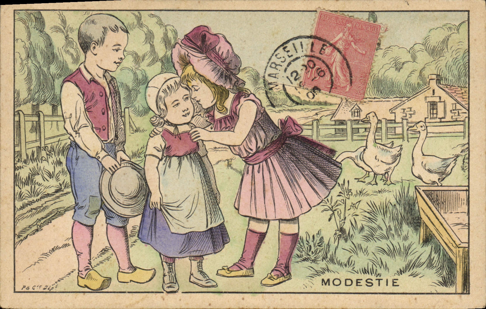 Vintage Postcard Fantasy Children modesty