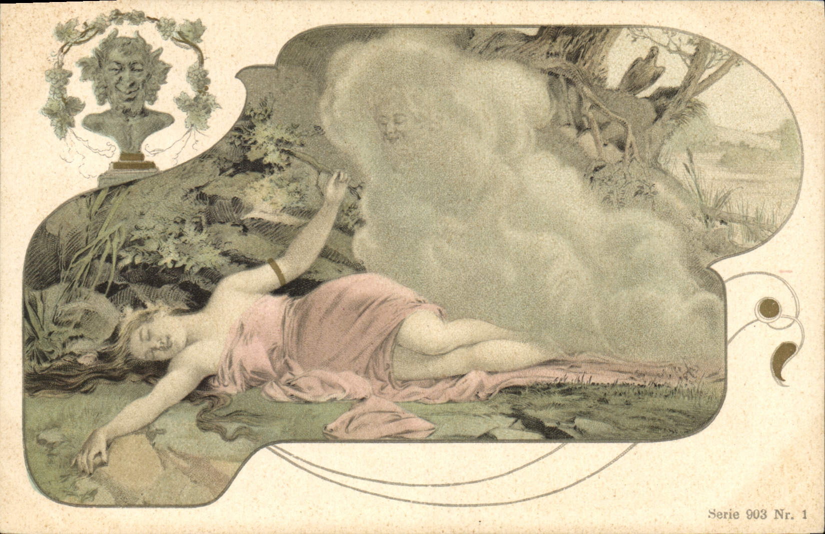 Vintage Postcard Fantasy Woman Devil