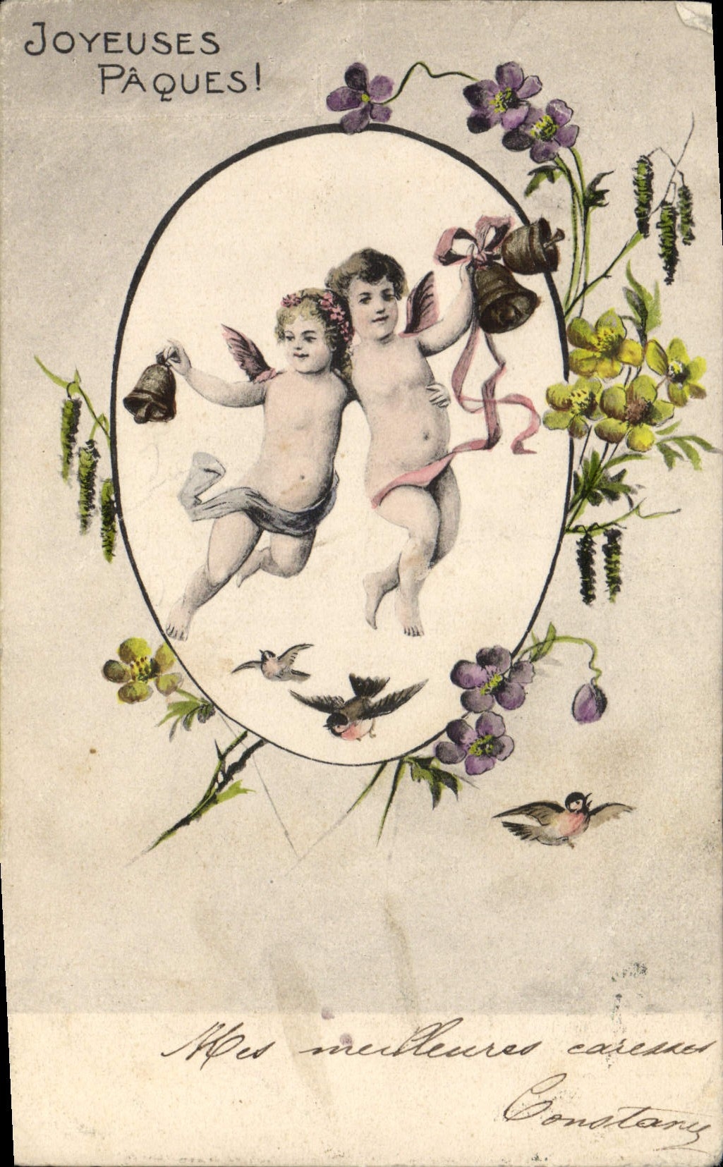 CPA Fantaisie Anges Paques 