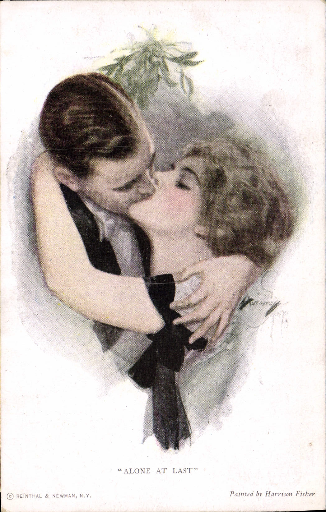 Vintage Postcard Fantasy Woman Alone At last