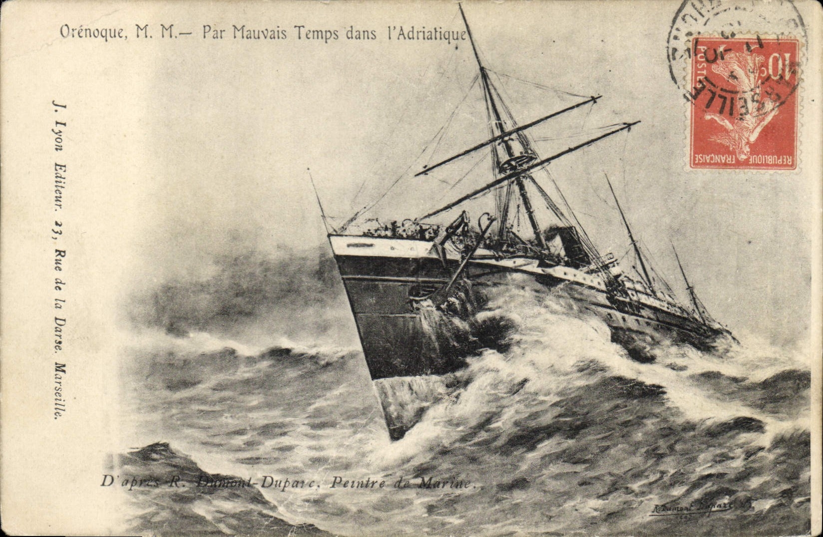 CPA Bateau Paquebot Orenoque par mauvais temps dans l'Adriatique