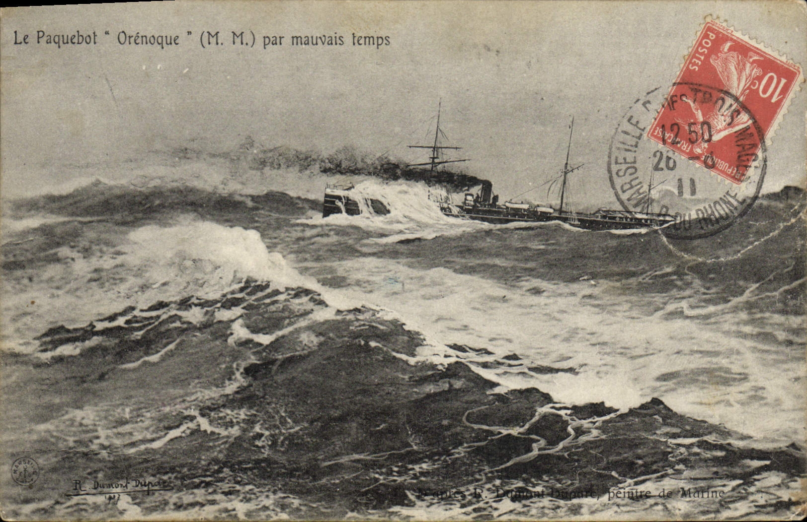 CPA Bateau Paquebot Orenoque par mauvais temps