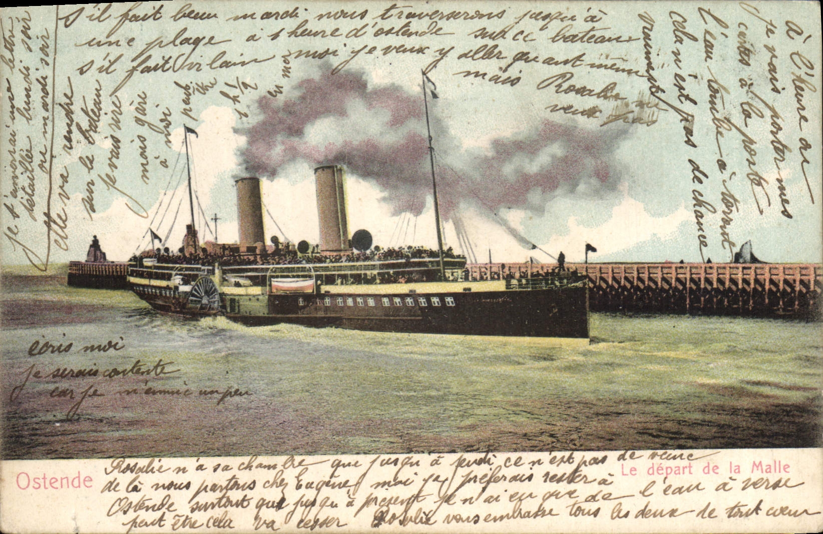 Vintage Postcard Boat Ostend Steamer the departure of the Trunk