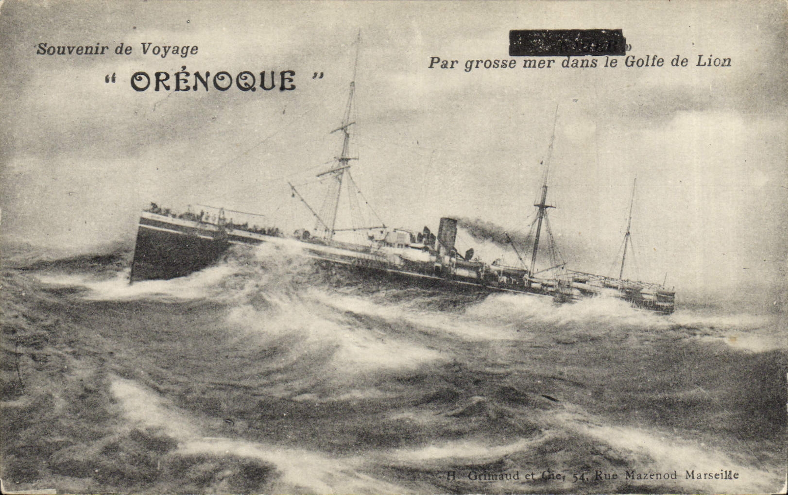 Vintage Postcard Boat Orenoque Steamer by heavy sea in Golde de Lion