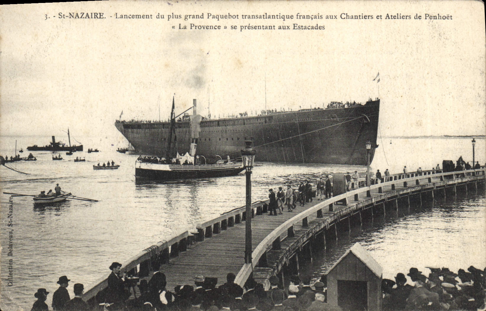 Postal Barco Paquebote San Nazario Lanzamiento del más grande paquebote transatlántico Talleres de penhoet Provence