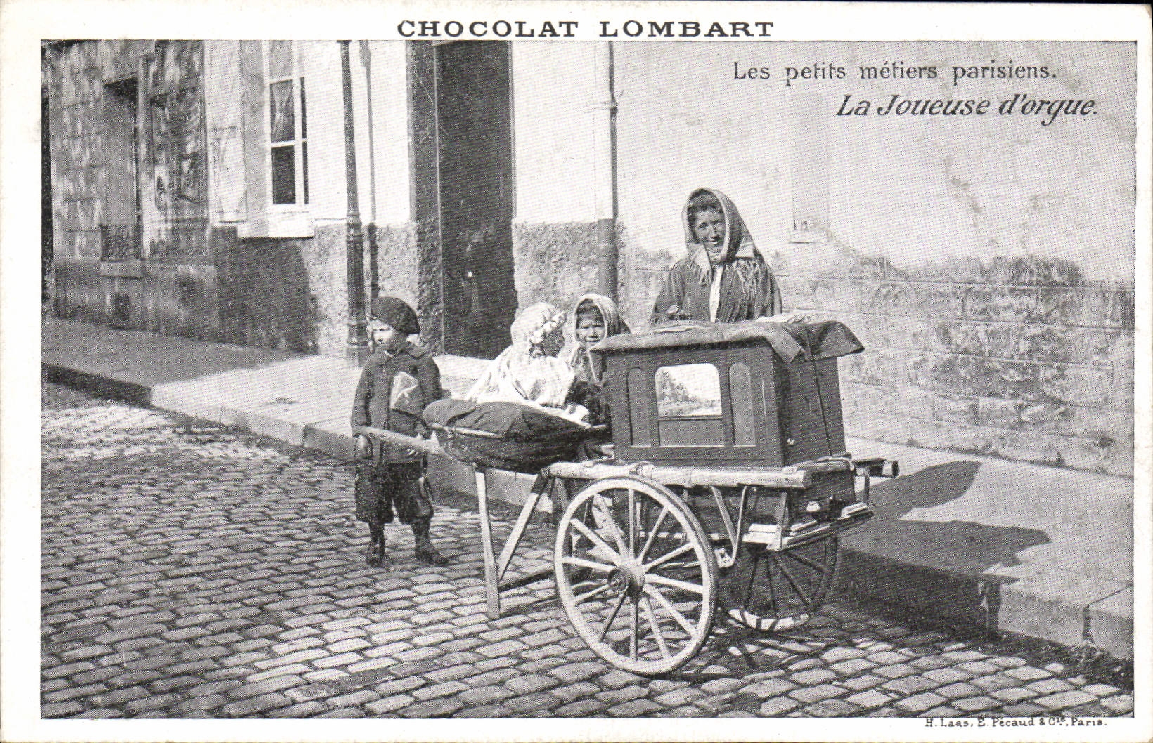 Postal Chocolate Lombard París los pequeños oficios parisienses la jugadora de Órgano CUMBRE