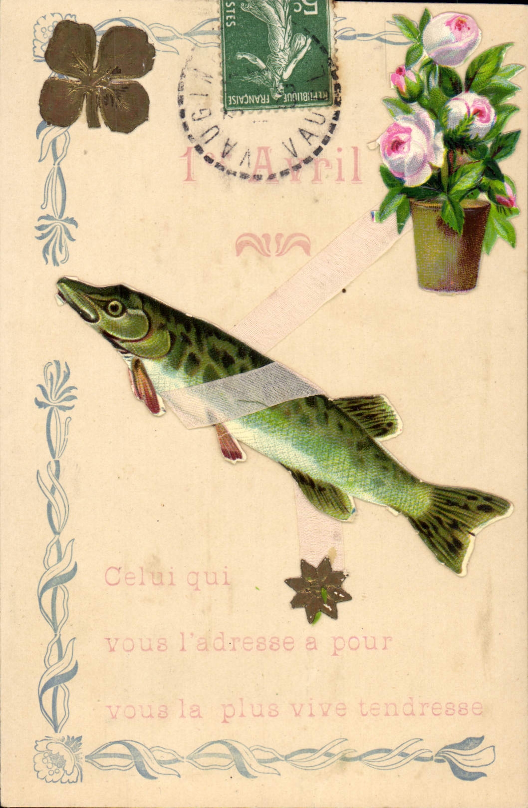 Vintage Postcard Fantasy Flowers Poisson Pike