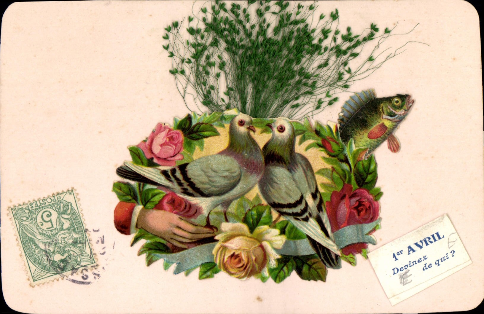 Vintage Postcard Fantasy Flowers Poisson Birds
