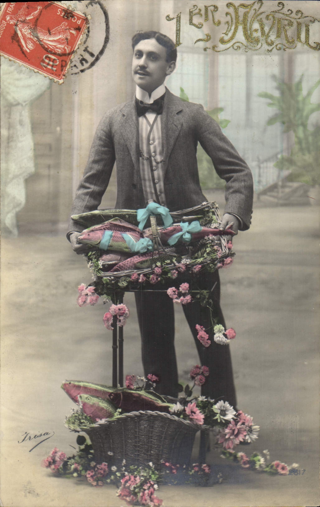 CPA Fantaisie Fleurs Homme 1er Avril 