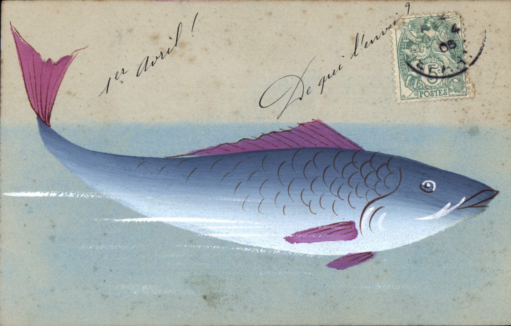 Vintage Postcard Fantasy Flowers Poisson (drawing has the hand)