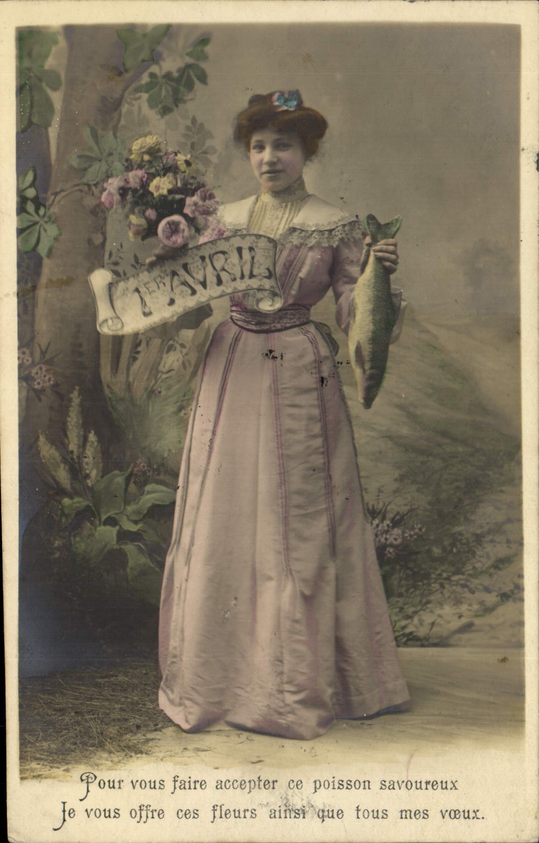 Vintage Postcard Fantasy Easter Poisson Woman April 1st