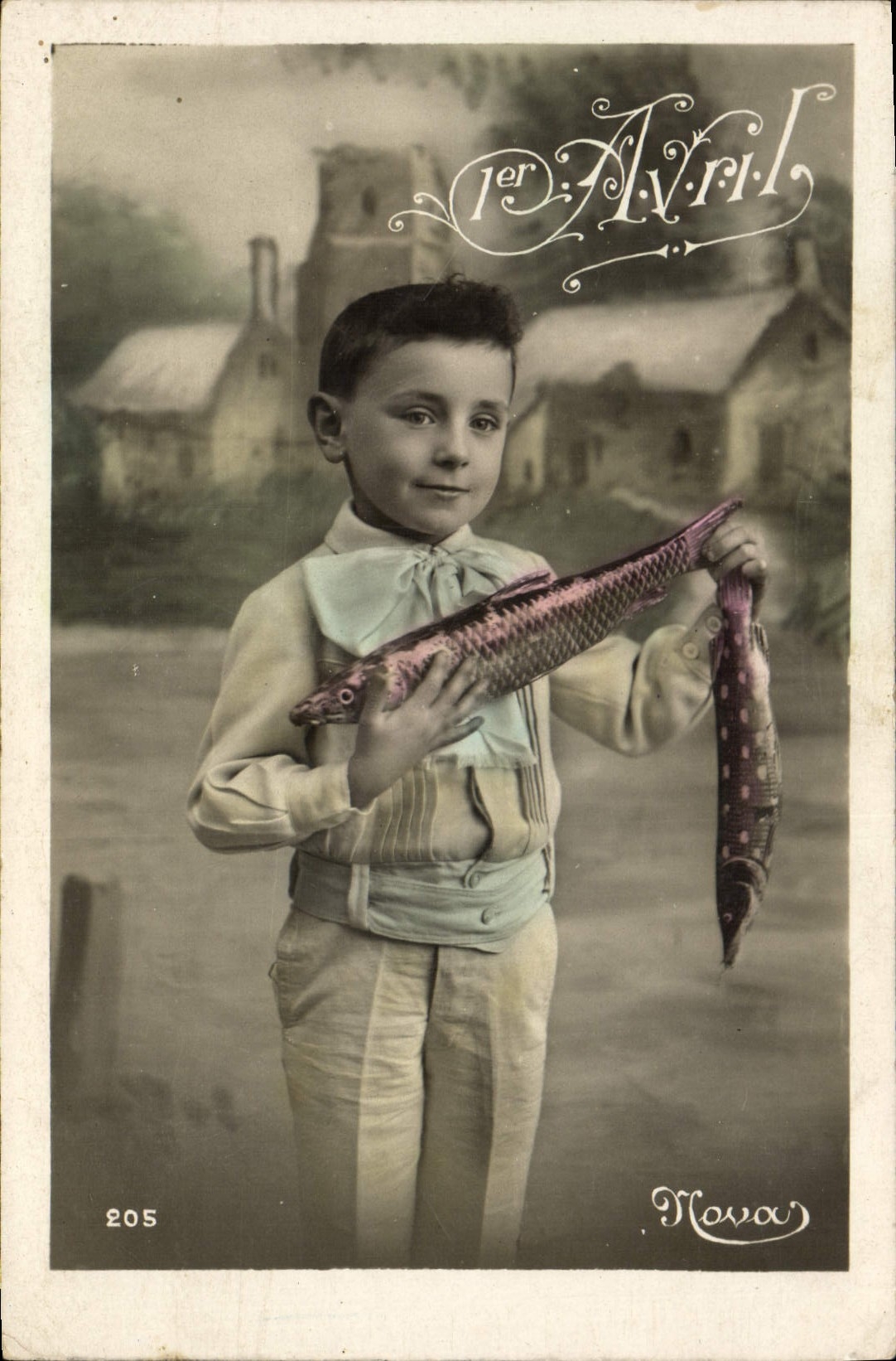 CPA Fantaisie Paques Poisson Enfant 1er Avril 