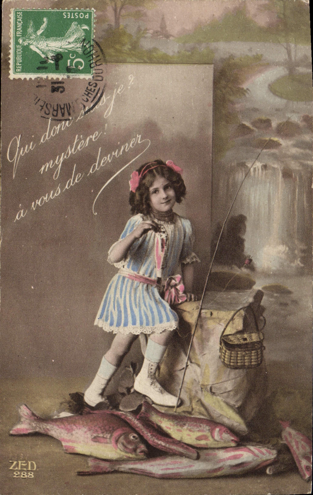 Vintage Postcard Fantaisie Easter Poisson Enfant April 1st Fishes