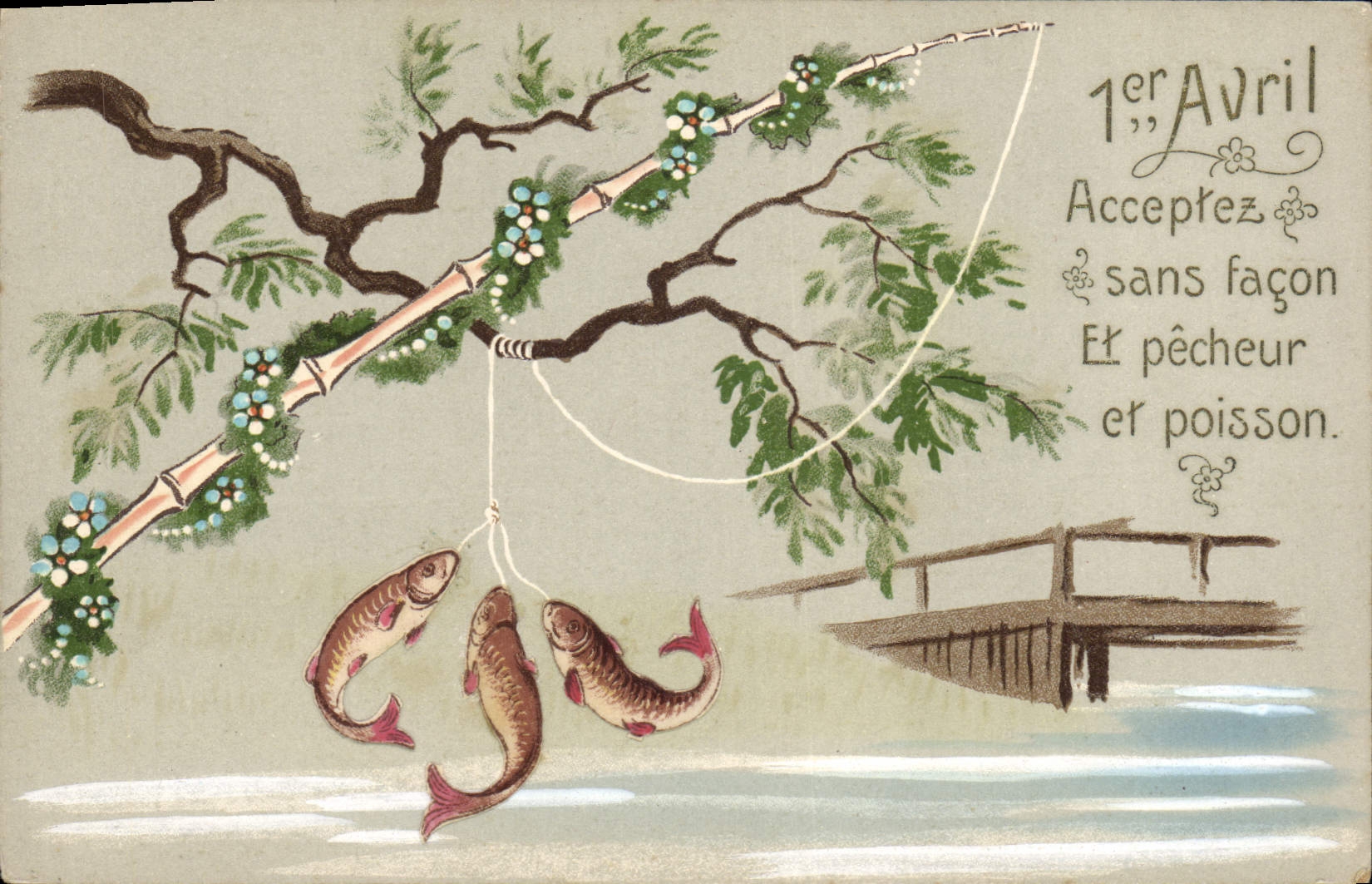 Vintage Postcard Fantaisie Easter Poisson April 1st Fishes